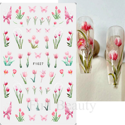 Autocolante pentru unghii cu flori din dantela 3D, flori violete, fluture, vara, autocolante pentru unghii, decorațiuni, adeziv, glisor, tatuaj, manichiură