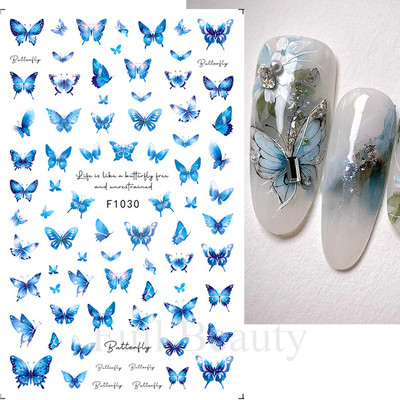 Autocolante pentru unghii cu flori din dantela 3D, flori violete, fluture, vara, autocolante pentru unghii, decorațiuni, adeziv, glisor, tatuaj, manichiură