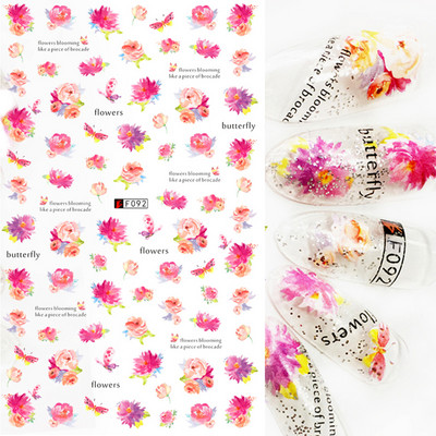 Autocolante pentru unghii cu flori din dantela 3D, flori violete, fluture, vara, autocolante pentru unghii, decorațiuni, adeziv, glisor, tatuaj, manichiură