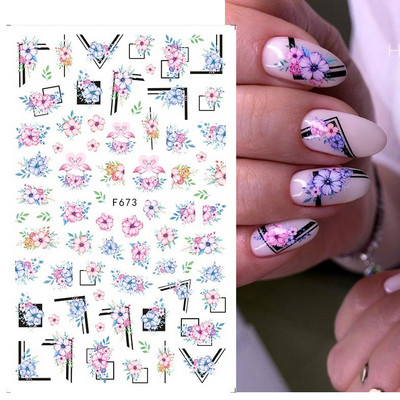 Autocolante pentru unghii cu flori din dantela 3D, flori violete, fluture, vara, autocolante pentru unghii, decorațiuni, adeziv, glisor, tatuaj, manichiură