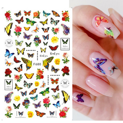 Autocolante pentru unghii cu flori din dantela 3D, flori violete, fluture, vara, autocolante pentru unghii, decorațiuni, adeziv, glisor, tatuaj, manichiură