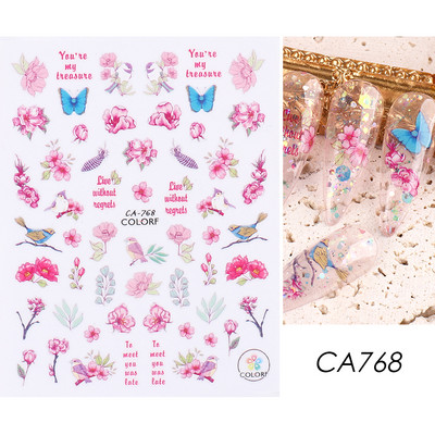 Autocolante pentru unghii cu flori din dantela 3D, flori violete, fluture, vara, autocolante pentru unghii, decorațiuni, adeziv, glisor, tatuaj, manichiură