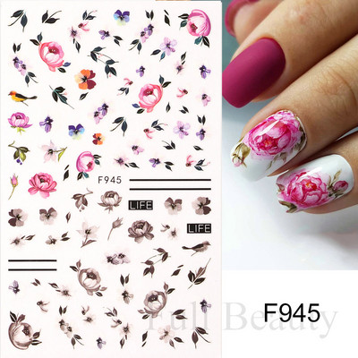 Autocolante pentru unghii cu flori din dantela 3D, flori violete, fluture, vara, autocolante pentru unghii, decorațiuni, adeziv, glisor, tatuaj, manichiură