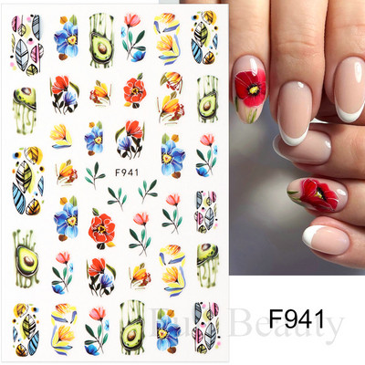 Autocolante pentru unghii cu flori din dantela 3D, flori violete, fluture, vara, autocolante pentru unghii, decorațiuni, adeziv, glisor, tatuaj, manichiură