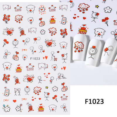 Melnbalta Mīlestības Sirds 3D Nagu Uzlīmes Valentīna Dizains Zelta ģeometrija Viļņu Līnijas Svītras Zvaigznes Slīdnes Manikīra Dekorācija