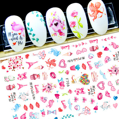 Melnbalta Mīlestības Sirds 3D Nagu Uzlīmes Valentīna Dizains Zelta ģeometrija Viļņu Līnijas Svītras Zvaigznes Slīdnes Manikīra Dekorācija