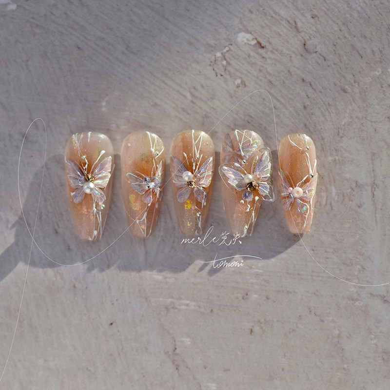 Rozā mirdzoša Aurora Shell Butterfly Nagu uzlīmes 3D nagu mākslas dizains Dekorācijas uzlīmes DIY Manikīrs Augsta kvalitāte