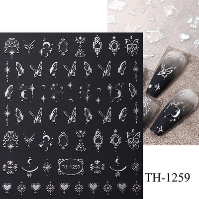 3D hologrāfiskas mīlestības sirds nagu uzlīmes zelta bronzas zvaigznes mēness slīdņi lāzera sudraba hroma nagu māksla DIY manikīra dekorēšana