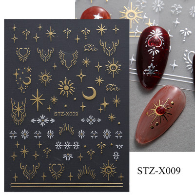 3D hologrāfiskas mīlestības sirds nagu uzlīmes zelta bronzas zvaigznes mēness slīdņi lāzera sudraba hroma nagu māksla DIY manikīra dekorēšana