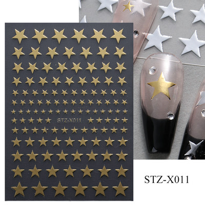 3D hologrāfiskas mīlestības sirds nagu uzlīmes zelta bronzas zvaigznes mēness slīdņi lāzera sudraba hroma nagu māksla DIY manikīra dekorēšana