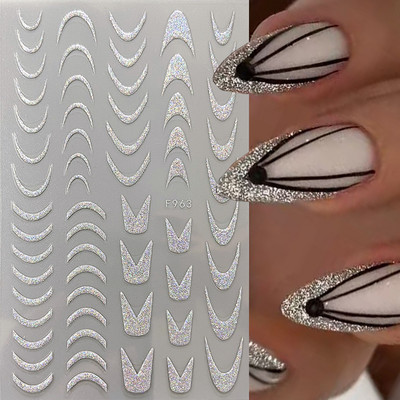 3D hologrāfiskas mīlestības sirds nagu uzlīmes zelta bronzas zvaigznes mēness slīdņi lāzera sudraba hroma nagu māksla DIY manikīra dekorēšana