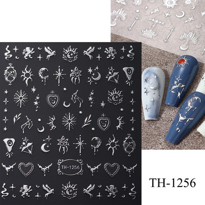3D hologrāfiskas mīlestības sirds nagu uzlīmes zelta bronzas zvaigznes mēness slīdņi lāzera sudraba hroma nagu māksla DIY manikīra dekorēšana