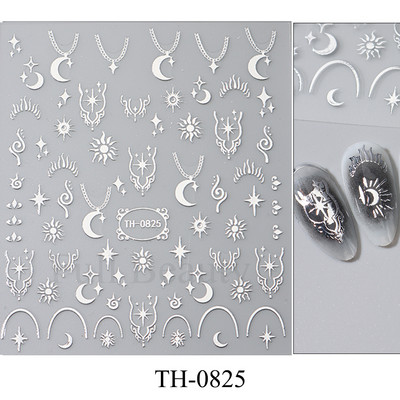3D hologrāfiskas mīlestības sirds nagu uzlīmes zelta bronzas zvaigznes mēness slīdņi lāzera sudraba hroma nagu māksla DIY manikīra dekorēšana