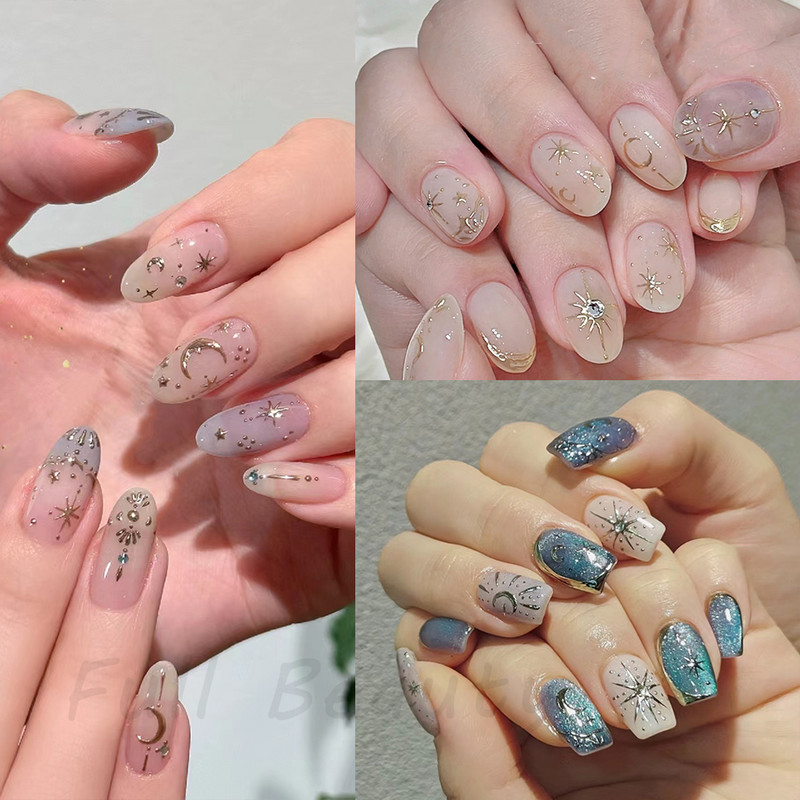 3D hologrāfiskas mīlestības sirds nagu uzlīmes zelta bronzas zvaigznes mēness slīdņi lāzera sudraba hroma nagu māksla DIY manikīra dekorēšana