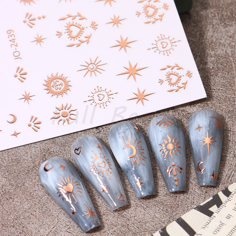 3D hologrāfiskas mīlestības sirds nagu uzlīmes zelta bronzas zvaigznes mēness slīdņi lāzera sudraba hroma nagu māksla DIY manikīra dekorēšana