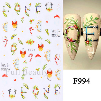 3D Snježne pahuljice Naljepnice za nokte Bijeli božićni dizajni Samoljepljive naljepnice Novogodišnja zimska gel folija Klizači Ukrasi LAF895
