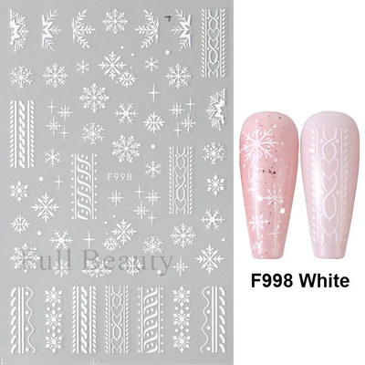 3D Snježne pahuljice Naljepnice za nokte Bijeli božićni dizajni Samoljepljive naljepnice Novogodišnja zimska gel folija Klizači Ukrasi LAF895