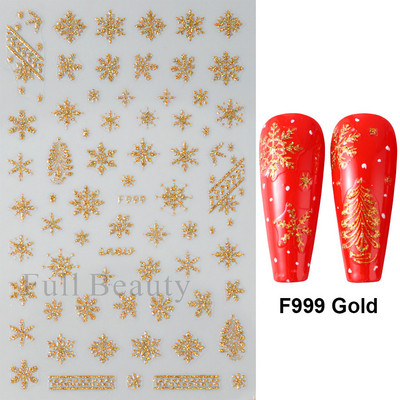 3D Snježne pahuljice Naljepnice za nokte Bijeli božićni dizajni Samoljepljive naljepnice Novogodišnja zimska gel folija Klizači Ukrasi LAF895