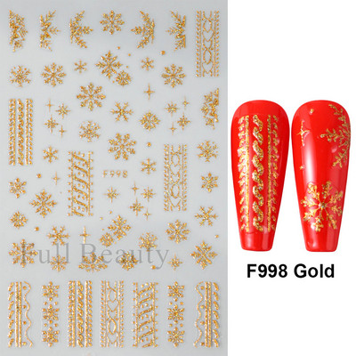 3D Snježne pahuljice Naljepnice za nokte Bijeli božićni dizajni Samoljepljive naljepnice Novogodišnja zimska gel folija Klizači Ukrasi LAF895