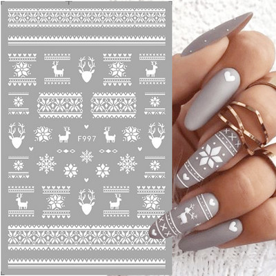 3D Snježne pahuljice Naljepnice za nokte Bijeli božićni dizajni Samoljepljive naljepnice Novogodišnja zimska gel folija Klizači Ukrasi LAF895