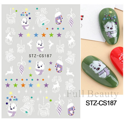 3D Snježne pahuljice Naljepnice za nokte Bijeli božićni dizajni Samoljepljive naljepnice Novogodišnja zimska gel folija Klizači Ukrasi LAF895