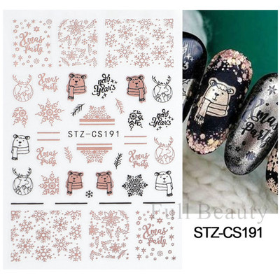 3D Snježne pahuljice Naljepnice za nokte Bijeli božićni dizajni Samoljepljive naljepnice Novogodišnja zimska gel folija Klizači Ukrasi LAF895