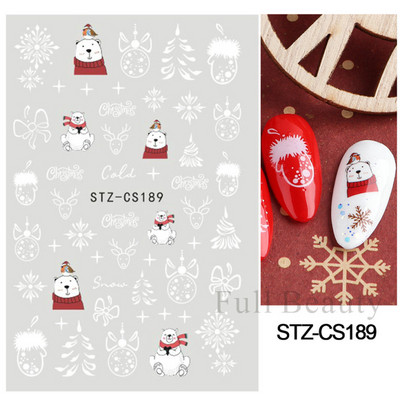 3D Snježne pahuljice Naljepnice za nokte Bijeli božićni dizajni Samoljepljive naljepnice Novogodišnja zimska gel folija Klizači Ukrasi LAF895
