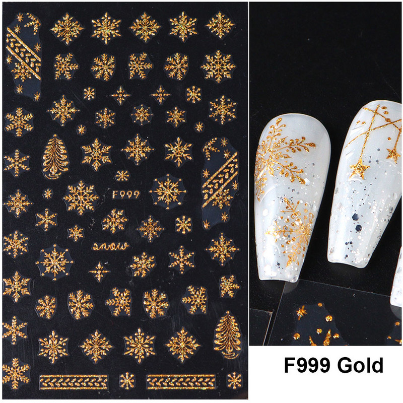 3D Snježne pahuljice Naljepnice za nokte Bijeli božićni dizajni Samoljepljive naljepnice Novogodišnja zimska gel folija Klizači Ukrasi LAF895