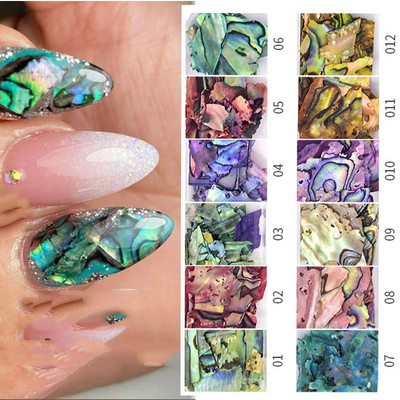 12 Grid Abalone Shell Helbed Küünte Kunsti kaunistamiseks 12 Värvi Abalone Seashell Nail Flake Glitter Ebaregulaarne Abalone Shell, 5t656