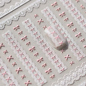 Saldi rozā bante un melna mežģīņu sirds 3D pašlīmējošās nagu mākslas uzlīmes manikīra uzlīmes vairumtirdzniecība augstas kvalitātes