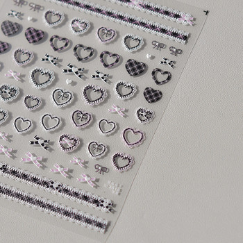 Сладко розово панделка и черно дантелено сърце 3D самозалепващи се стикери за нокти Стикери за маникюр Високо качество на едро