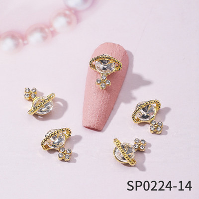 10 komada luksuznih noktiju za nokte od legure s dragim kamenjem i vještim kamenčićima, sjajnih višebojnih privjesaka za nokte s križnim planetima DIY ukrasi za nokte