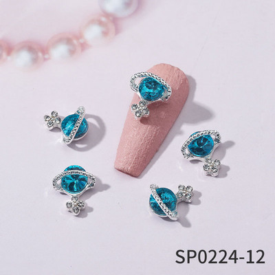 10 komada luksuznih noktiju za nokte od legure s dragim kamenjem i vještim kamenčićima, sjajnih višebojnih privjesaka za nokte s križnim planetima DIY ukrasi za nokte