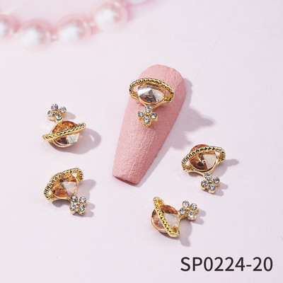 10 komada luksuznih noktiju za nokte od legure s dragim kamenjem i vještim kamenčićima, sjajnih višebojnih privjesaka za nokte s križnim planetima DIY ukrasi za nokte