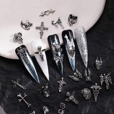 10 τμχ Γούρια νυχιών σε στυλ Gothic Punk Αλουμίνιο Jesus Catholic Cross Devil Angel Nail Parts DIY Nail Art Διακόσμηση