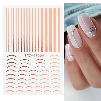 3D linije Naljepnice za nokte Laser Srebrna Zlatna Metalna pruga Slova Naljepnice Francuska krivulja Gel Nails Art klizači Dekor za manikuru