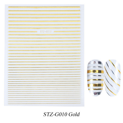 3D linije Naljepnice za nokte Laser Srebrna Zlatna Metalna pruga Slova Naljepnice Francuska krivulja Gel Nails Art klizači Dekor za manikuru