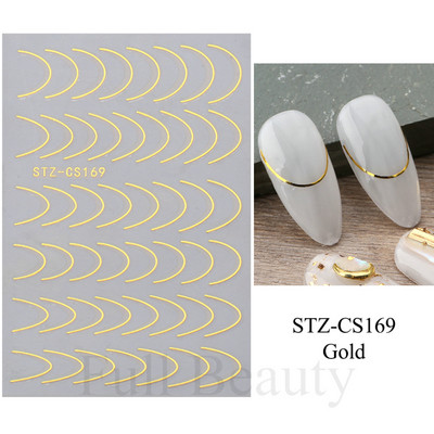 3D linije Naljepnice za nokte Laser Srebrna Zlatna Metalna pruga Slova Naljepnice Francuska krivulja Gel Nails Art klizači Dekor za manikuru