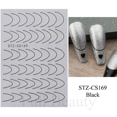 3D linije Naljepnice za nokte Laser Srebrna Zlatna Metalna pruga Slova Naljepnice Francuska krivulja Gel Nails Art klizači Dekor za manikuru