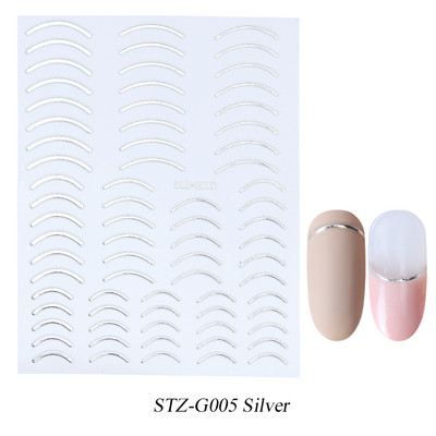 3D linije Naljepnice za nokte Laser Srebrna Zlatna Metalna pruga Slova Naljepnice Francuska krivulja Gel Nails Art klizači Dekor za manikuru