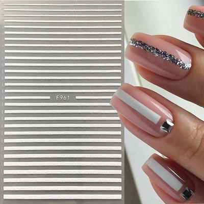 3D linije Naljepnice za nokte Laser Srebrna Zlatna Metalna pruga Slova Naljepnice Francuska krivulja Gel Nails Art klizači Dekor za manikuru
