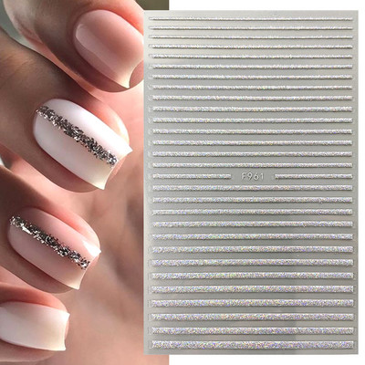 3D linije Naljepnice za nokte Laser Srebrna Zlatna Metalna pruga Slova Naljepnice Francuska krivulja Gel Nails Art klizači Dekor za manikuru