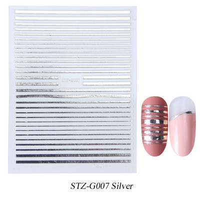 3D linije Naljepnice za nokte Laser Srebrna Zlatna Metalna pruga Slova Naljepnice Francuska krivulja Gel Nails Art klizači Dekor za manikuru