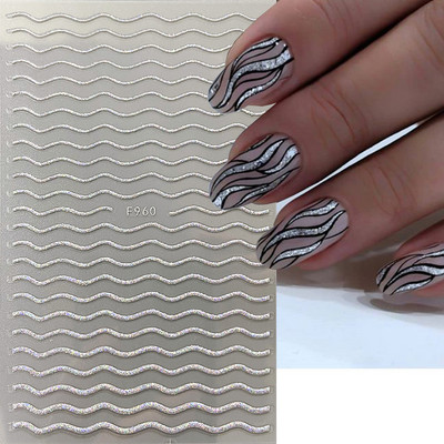 3D linije Naljepnice za nokte Laser Srebrna Zlatna Metalna pruga Slova Naljepnice Francuska krivulja Gel Nails Art klizači Dekor za manikuru