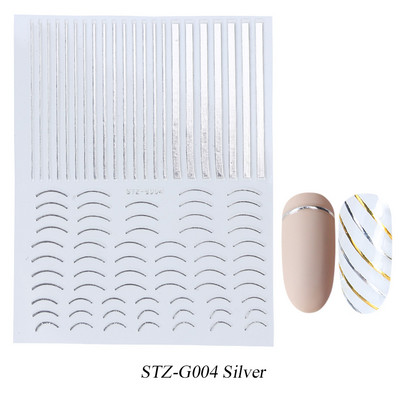 3D linije Naljepnice za nokte Laser Srebrna Zlatna Metalna pruga Slova Naljepnice Francuska krivulja Gel Nails Art klizači Dekor za manikuru