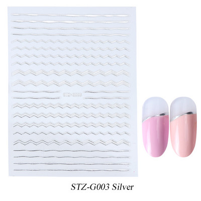3D linije Naljepnice za nokte Laser Srebrna Zlatna Metalna pruga Slova Naljepnice Francuska krivulja Gel Nails Art klizači Dekor za manikuru