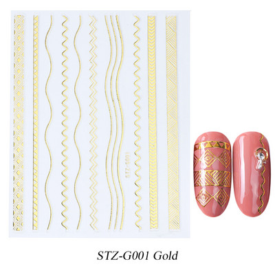 3D linije Naljepnice za nokte Laser Srebrna Zlatna Metalna pruga Slova Naljepnice Francuska krivulja Gel Nails Art klizači Dekor za manikuru