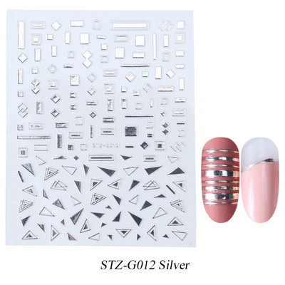 3D linije Naljepnice za nokte Laser Srebrna Zlatna Metalna pruga Slova Naljepnice Francuska krivulja Gel Nails Art klizači Dekor za manikuru