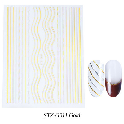 3D linije Naljepnice za nokte Laser Srebrna Zlatna Metalna pruga Slova Naljepnice Francuska krivulja Gel Nails Art klizači Dekor za manikuru