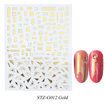 3D linije Naljepnice za nokte Laser Srebrna Zlatna Metalna pruga Slova Naljepnice Francuska krivulja Gel Nails Art klizači Dekor za manikuru